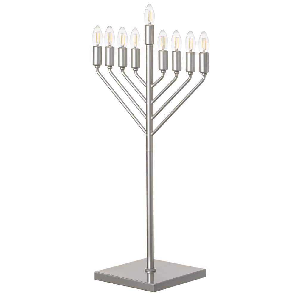 Vintiquewise 34.84 in. Silver Finish Battery Operated LED Hanukkah Candles Menorah with Remote Control