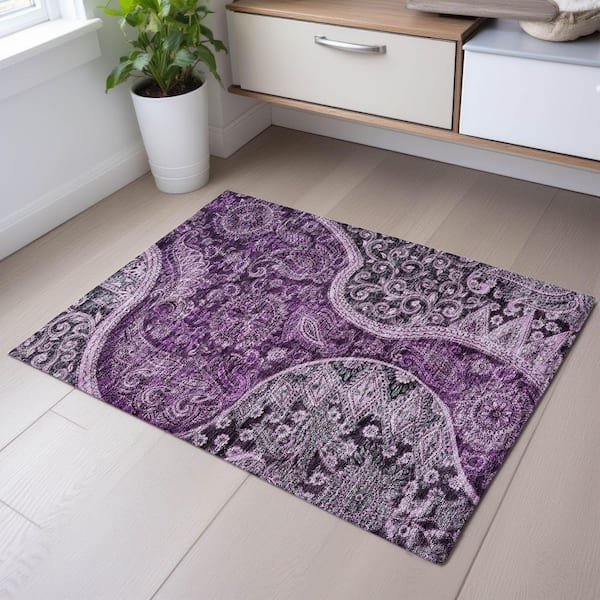 Mayfield Premium Machine Washable Abstract AMF1078 Purple 2 ft. x 3 ft. Area Rug