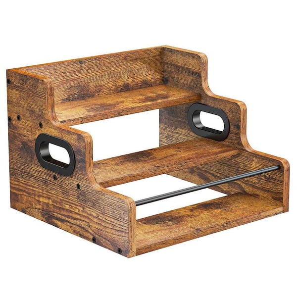 3-Piece Wooden Liquor Bottle Display Shelf, Brown Retro Countertop Organizer for Whiskey, Spirits, and Bar Essentials