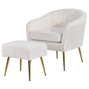 Luisa Beige Teddy Fabric Chair And Ottoman Set of 2