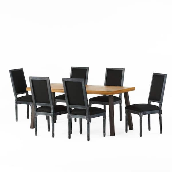 Noble House Hurlburt 7-Piece Natural and Gray Wood Dining Set