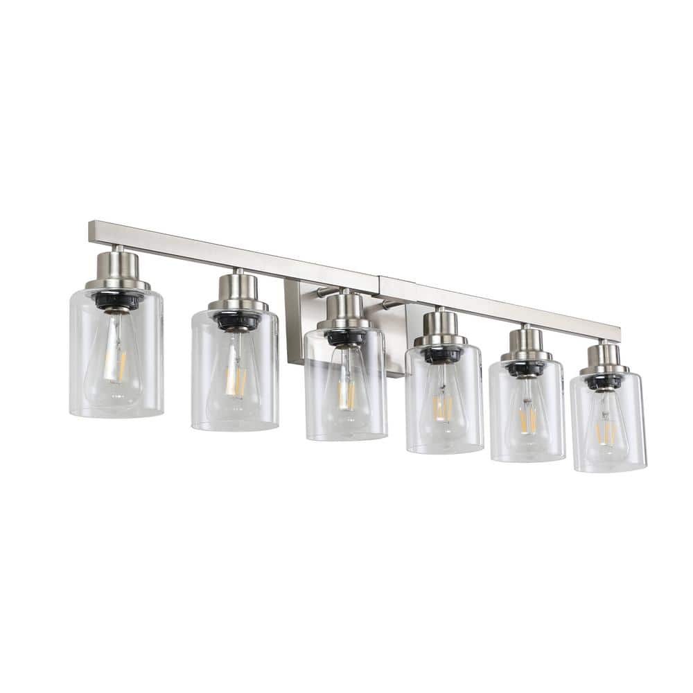 36.8 in. 6-Light Bathroom Vanity Light Fixture-Brushed Nickel Finish with C