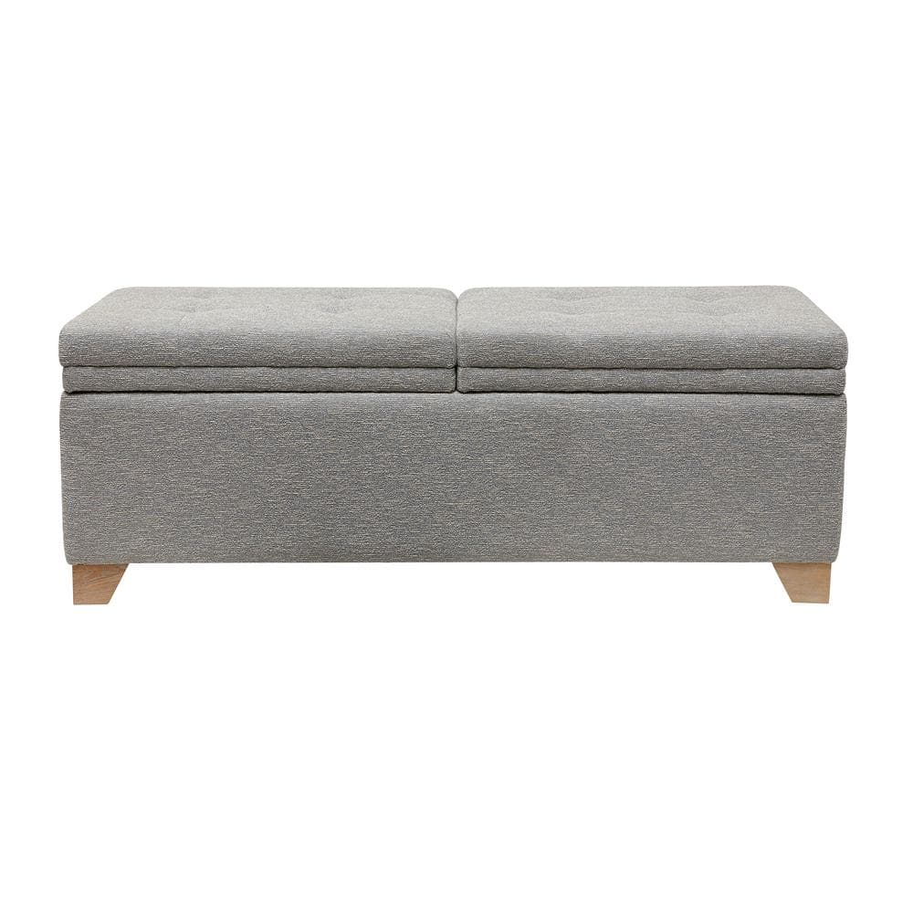Gray Upholstered Storage Bench with Button-Tufted Top