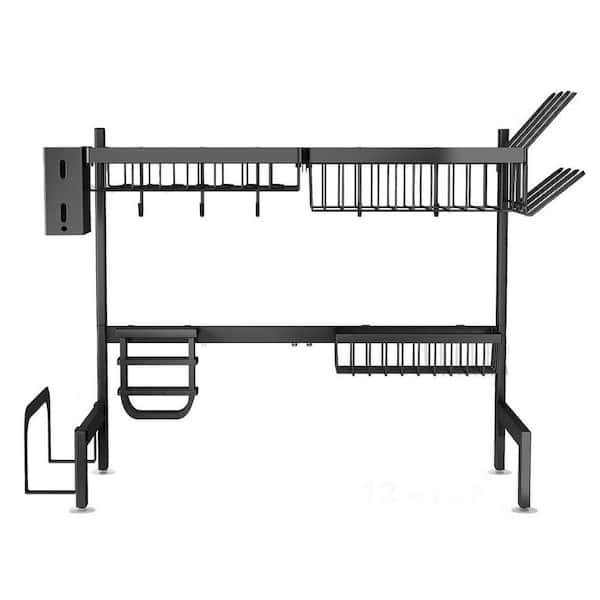 Black Metal Over the Sink Dish Drying Rack Adjustable Kitchen Counter Organizer Large Capacity Rustproof Design