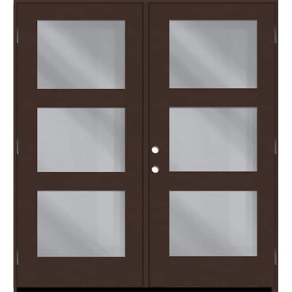 Steves & Sons Regency 60 in. x 80 in. Modern 3L Equal Clear Glass Chestnut LHOS Stained Fiberglass Retro Patio Door w/6"Jamb