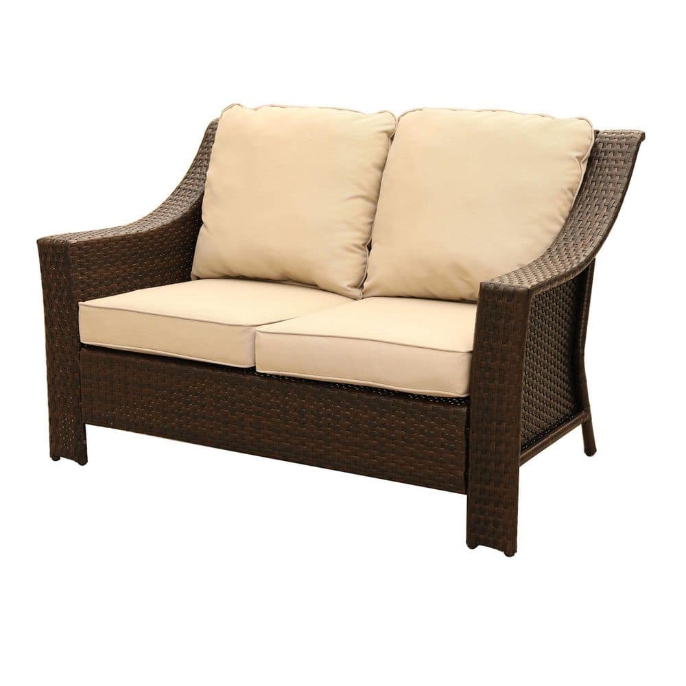 Mondawe Emilia Aluminum Wicker Outdoor Loveseat with Beige Cushions for