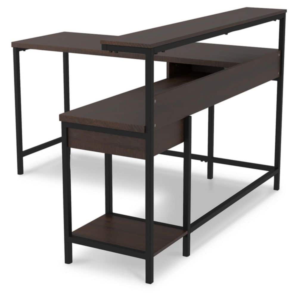 Warm Brown L-Shaped Wood Computer Desk with Hutch