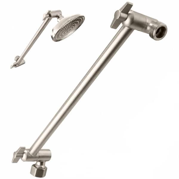 12 in. Adjustable Stainless Steel Rain Shower Arm Extension G1/2 Universal Connector in Brushed Nickel