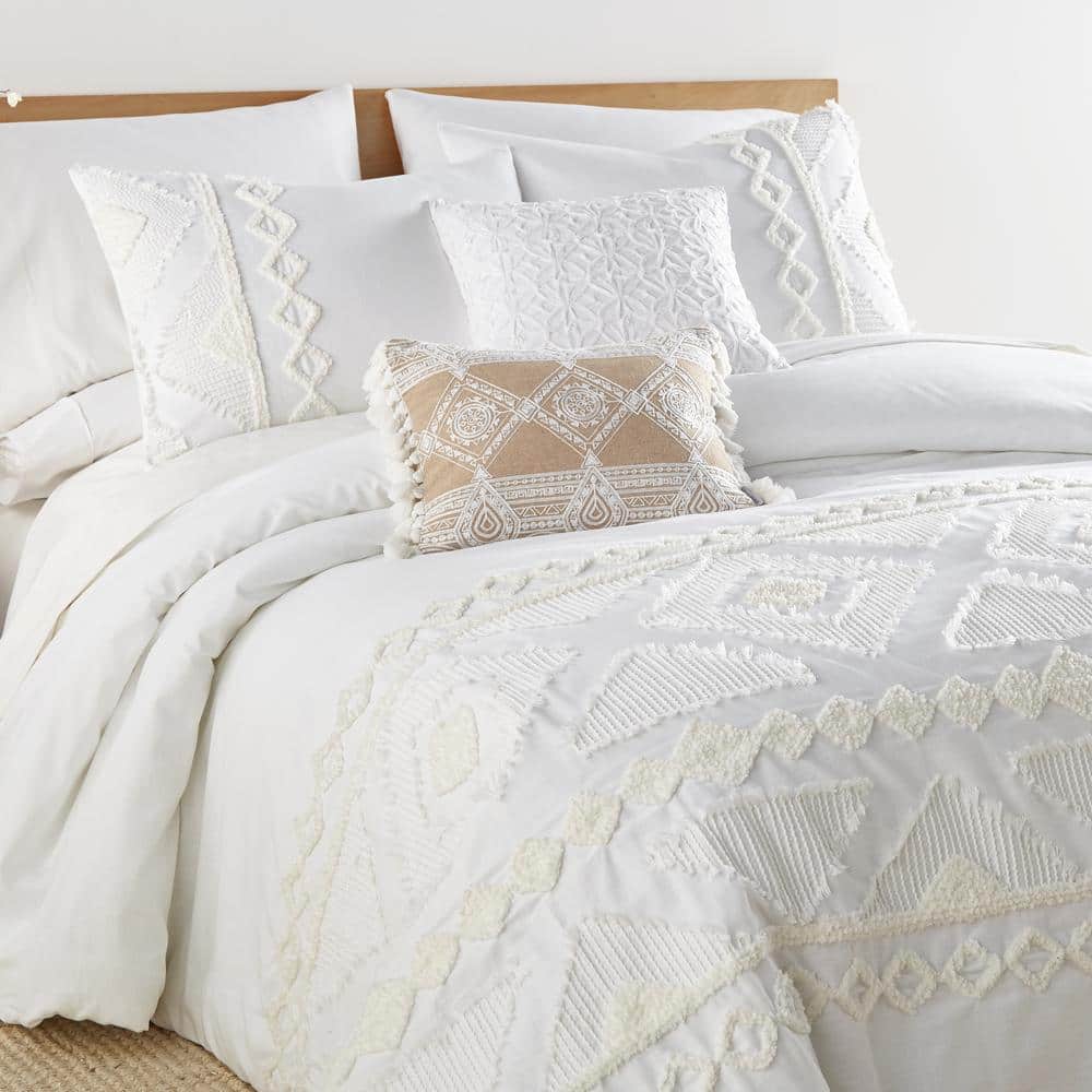 White Twin Cotton Jacquard Bedspread Set with Textured Accent