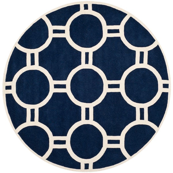 SAFAVIEH Chatham Dark Blue/Ivory 7 ft. x 7 ft. Round Area Rug