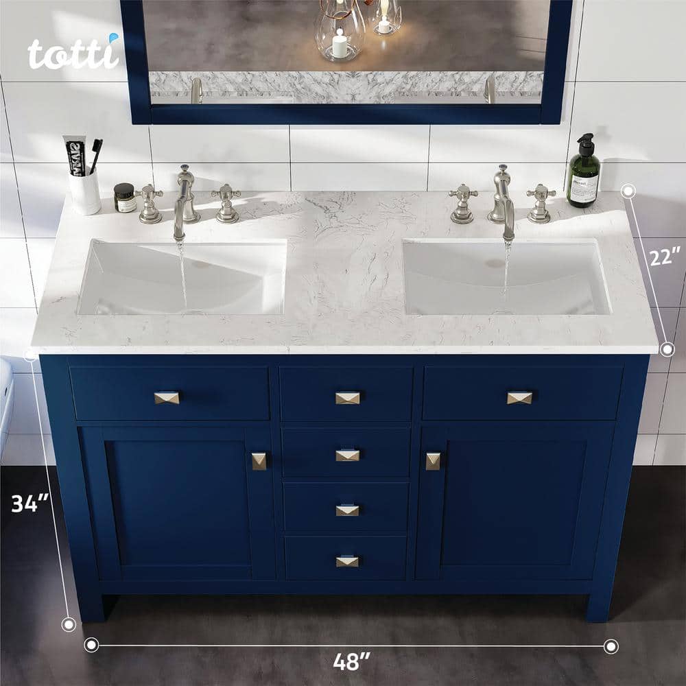 Artemis 48" Blue Solid Wood Double Sink Bathroom Vanity