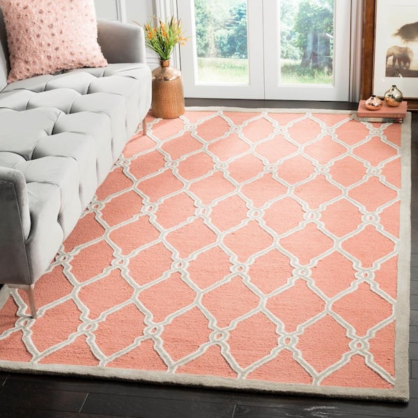 Cambridge 10 ft. x 14 ft. Coral/Ivory Border Geometric Interlaced Area Rug