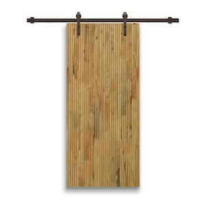 Japanese 30 in. x 96 in. Pre Assemble Weather Oak Stained Wood Interior Sliding Barn Door with Hardware Kit