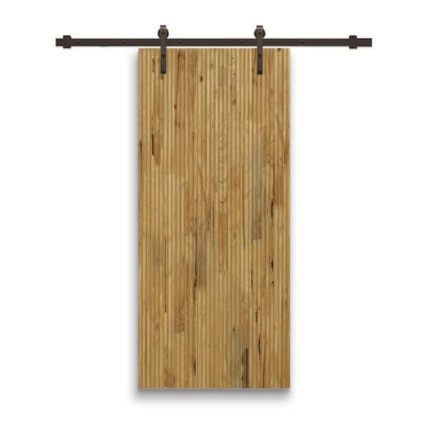 CALHOME Japanese 30 in. x 96 in. Pre Assemble Weather Oak Stained Wood Interior Sliding Barn Door with Hardware Kit