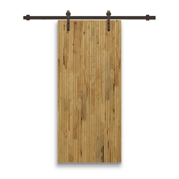 CALHOME 42 in. x 96 in. Japanese Series Pre Assemble Weather Oak Stained Wood Interior Sliding Barn Door with Hardware Kit