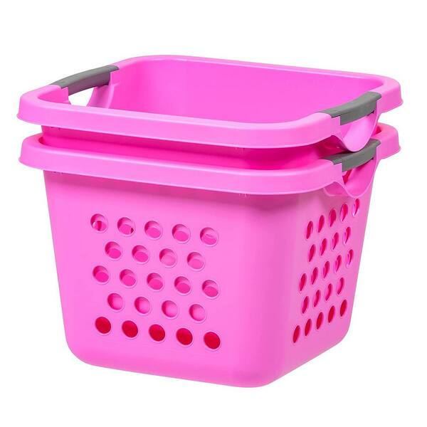 Unbranded Pink Plastic Laundry Basket with Cut-out Handles (2-Pack)