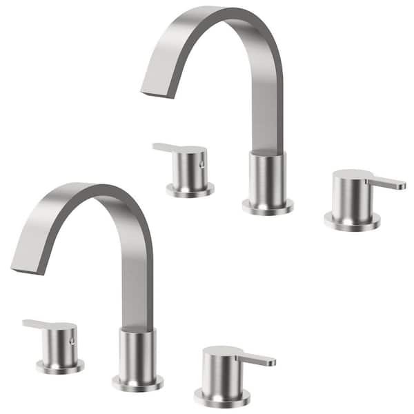 2-Pack Waterfall 8 in. Widespread Double Handle High-Arc Bathroom Sink Faucet in Brushed Nickel Drain Included