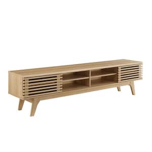 Render 70 in. Oak TV Stand Fits TV up to 70 in. with Storage Slatted Sliding Door