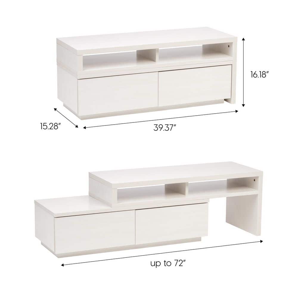 White Adjustable Media Stand with Cabinet and Drawers