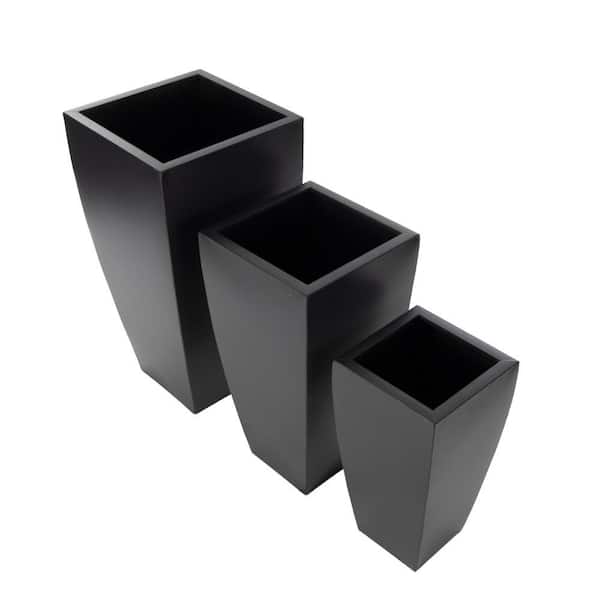 30 in., 25 in., and 20 in. Extra Large Dark Gray Metal Indoor Outdoor Planter with Tapered Base (3- Pack)