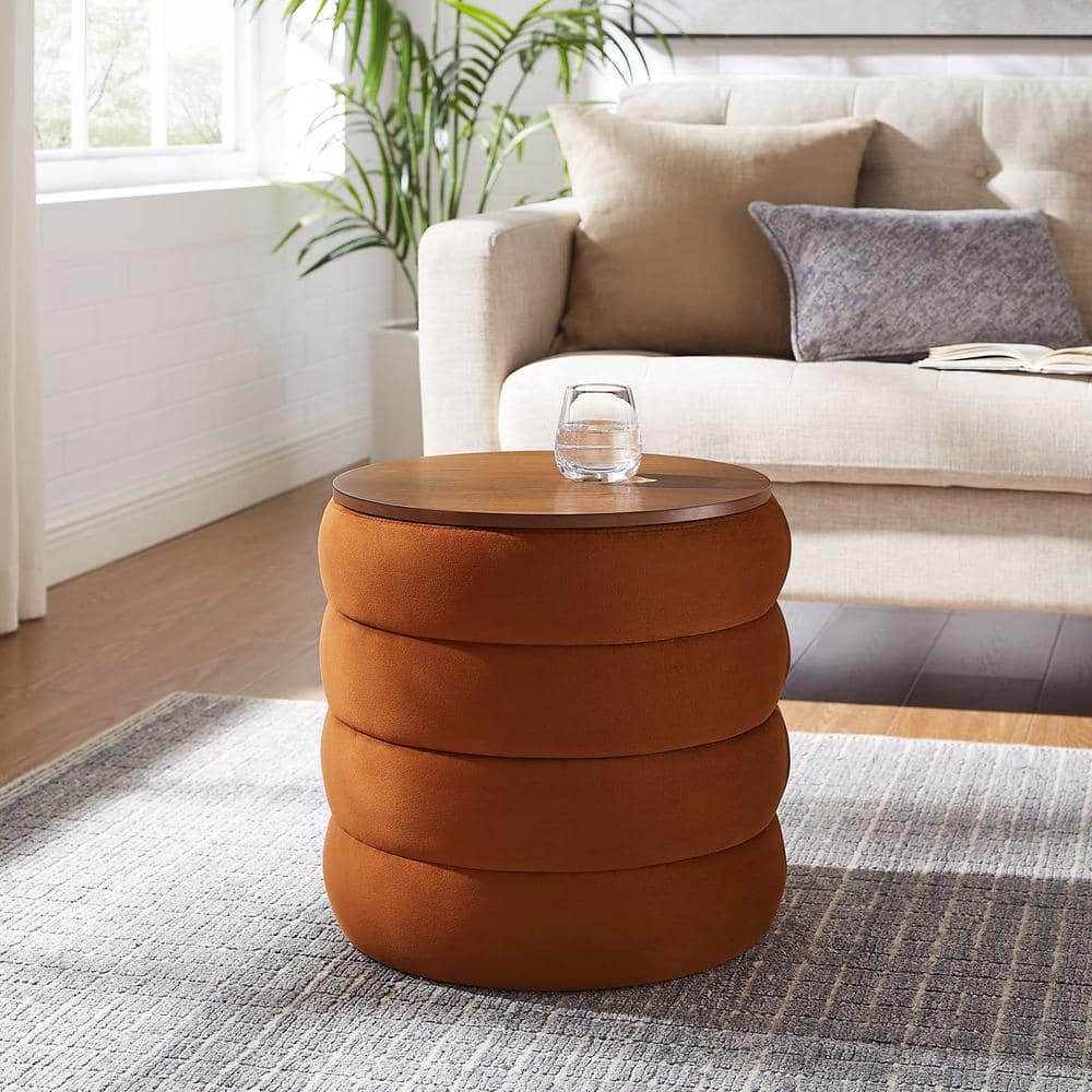 MODWAY Mezzo Round Performance Velvet Storage Ottoman in Rust EEI