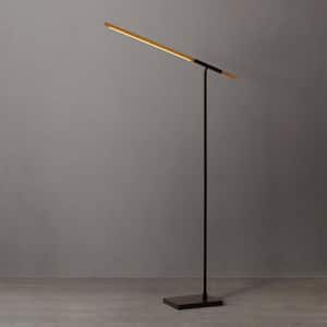 75 in. Matte Black 1-Light Smart Dimmable Standard Floor Lamp For Living Room With Clear Glass Wood Rectangular Shade