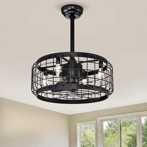 Sunpez 20.24 in. Indoor Black Caged Ceiling Fan with Remote Control, Bulb not included
