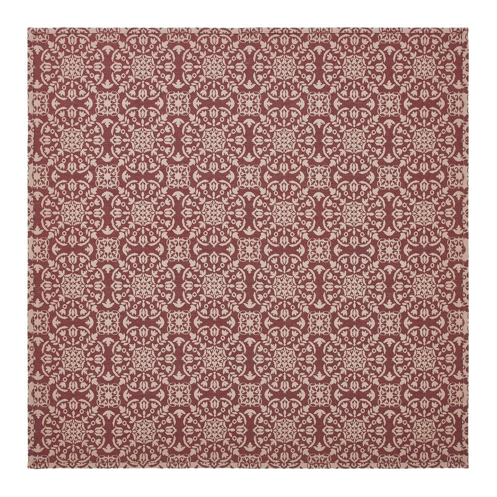 Burgundy and Tan Cotton Blend Square Table Topper 42" x 42"