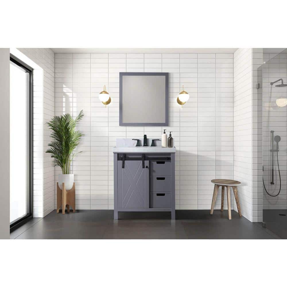 Marsyas 30-inch Dark Gray Freestanding Bathroom Vanity with Barn Door