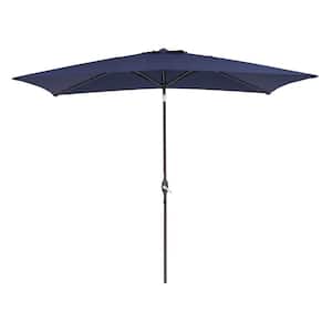 10 ft. x 6.5 ft. Rectangular Market Patio Umbrella with Push Button Tilt and Crank Lift in Navy