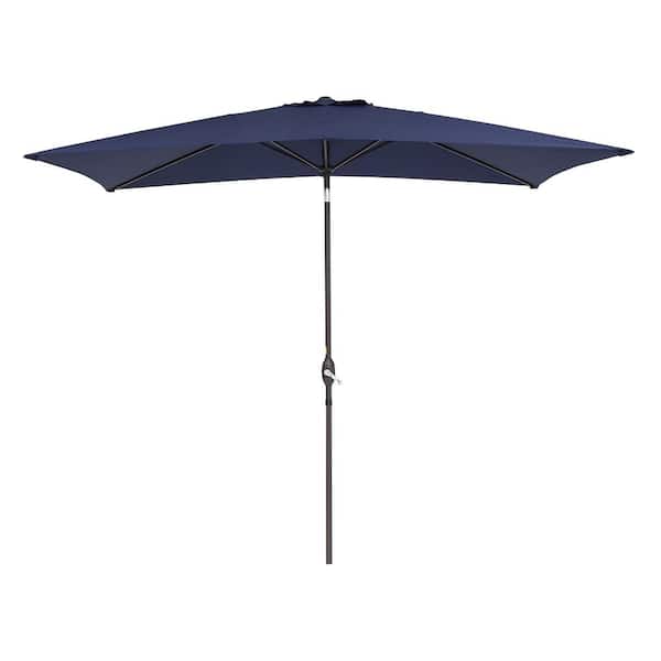 WELLFOR 10 ft. x 6.5 ft. Rectangular Market Patio Umbrella with Push Button Tilt and Crank Lift in Navy