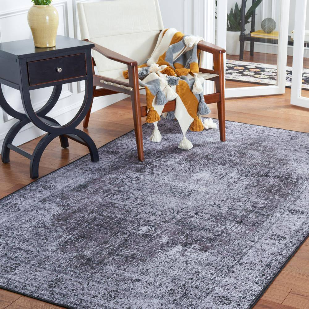 Tucson Black & Grey Non-Slip Washable Square Area Rug, 6' x 9'