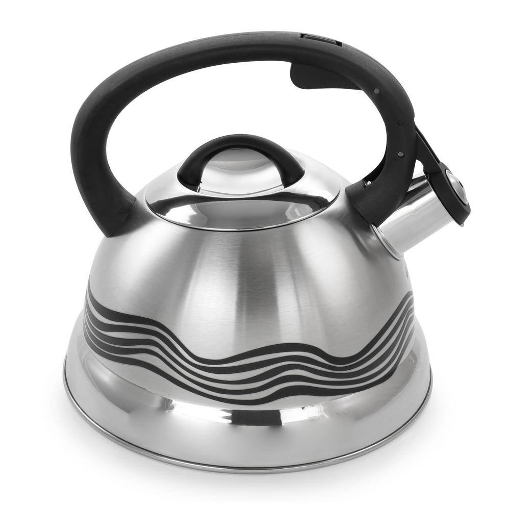 Cagliari 1.75 Quart Stainless Steel Whistling Tea Kettle with Color Changing Stripes