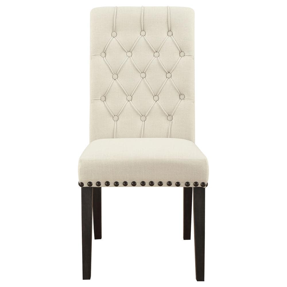 High-Back Beige Linen Upholstered Side Chair with Tufted Detail