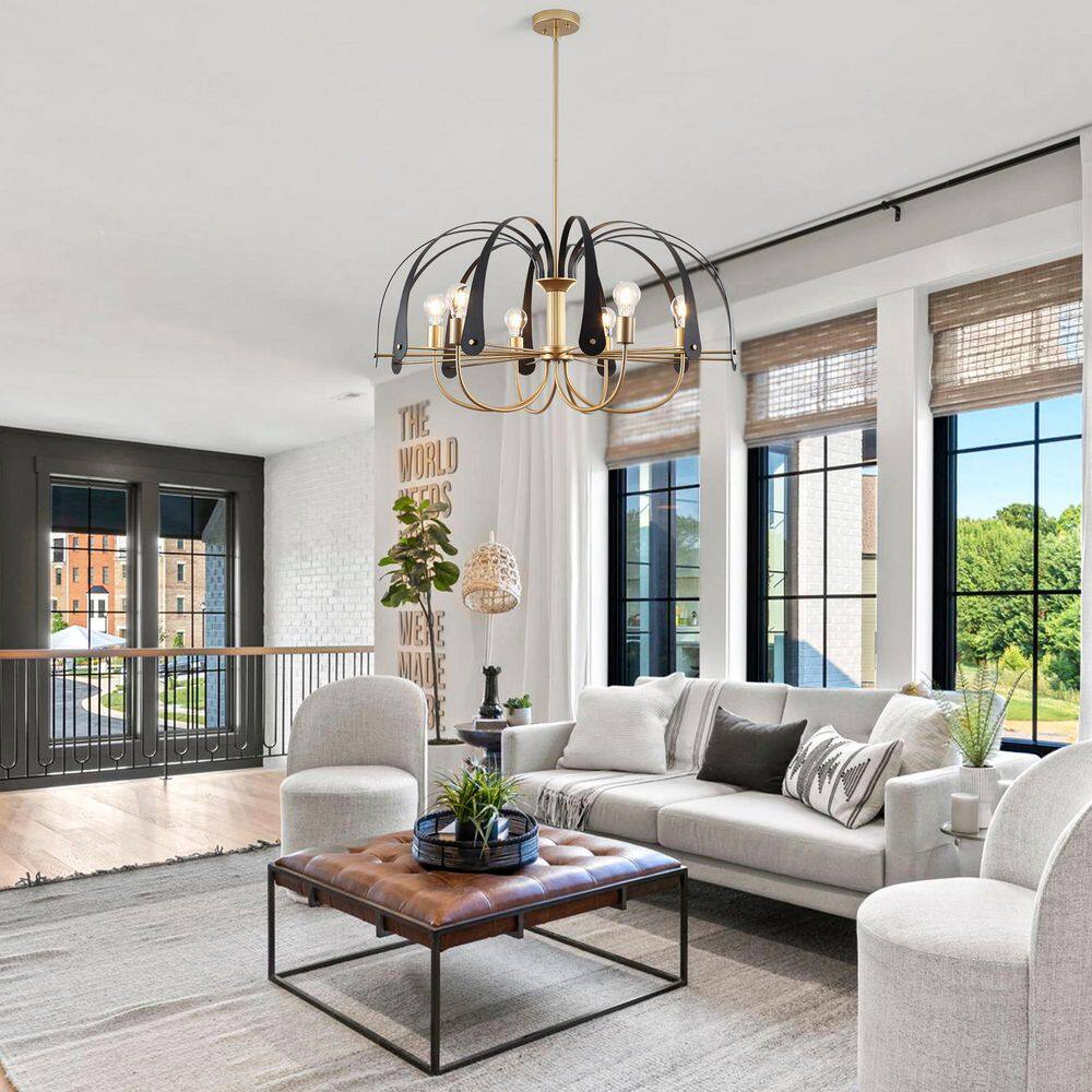 6-Light 33.6 in. Gold with Black Accent Petal Chandelier Fixture for Living Room Dining Room price history on PriceWatchPro