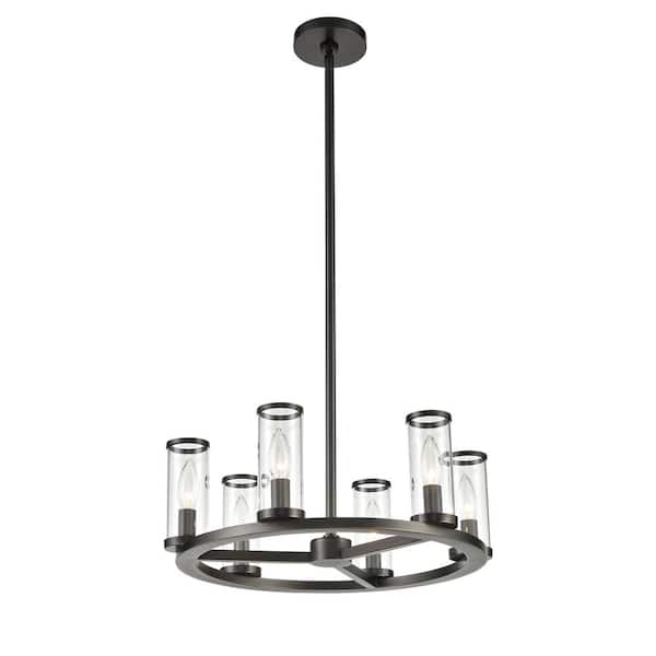 ALORA Revolve 19 in. 6 Light 60-Watt Clear Glass/Urban Bronze Chandelier