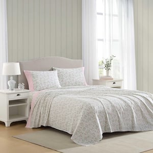 Laura Ashley Bonnie 4-Piece Pink/Beige Cotton Full Sheet Set