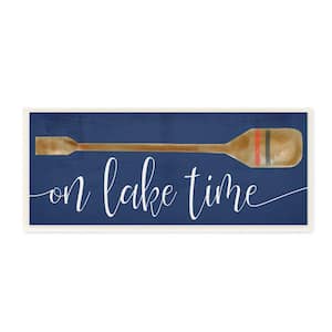 On Lake Time Phrase Boat Oar over Blue By Daphne Polselli Unframed Print Abstract Wall Art 7 in. x 17 in.