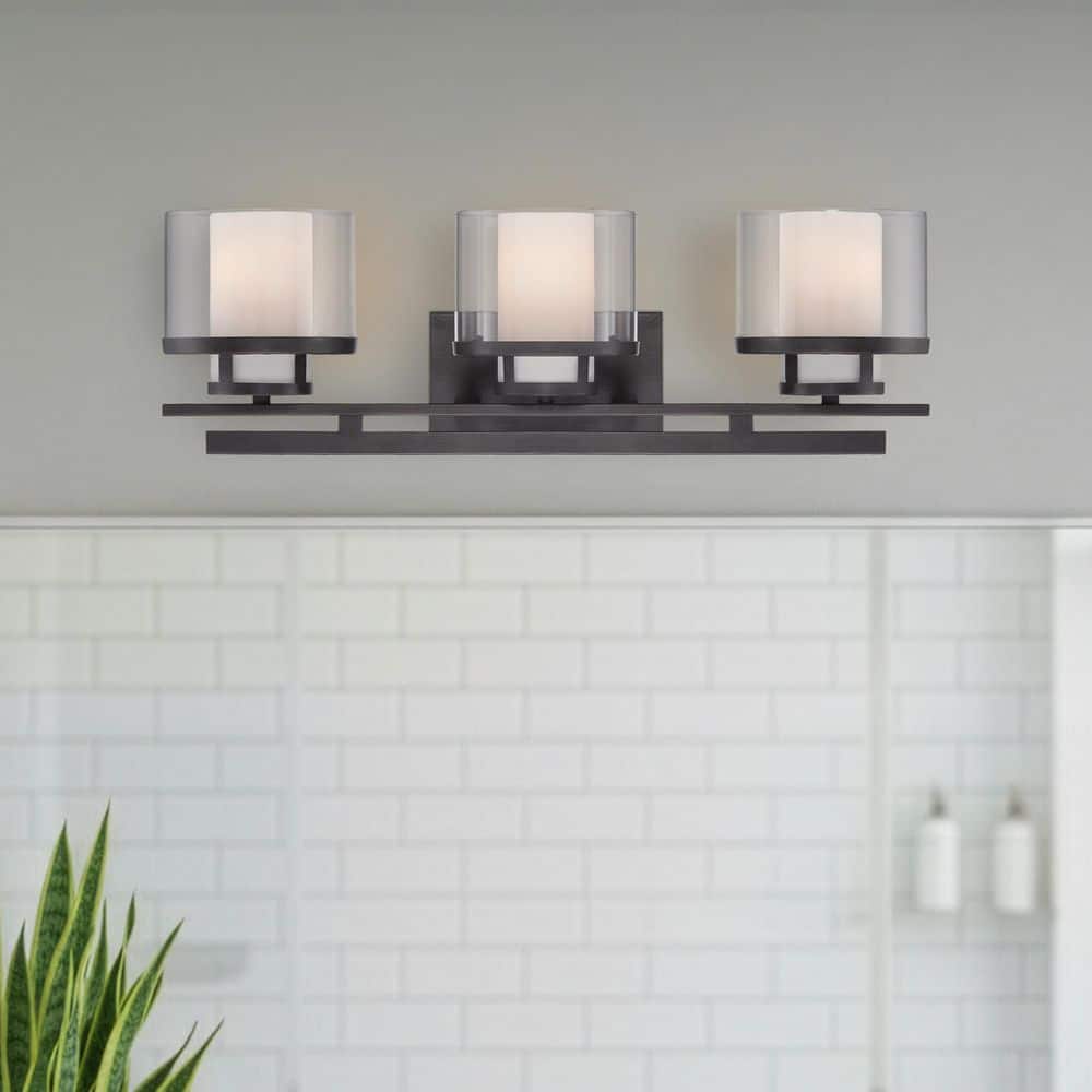 Fusion 24.25 in. 3-Light Biscayne Bronze Mid-century Vanity Light with Clear and Frosted Glass Shades price history on PriceWatchPro