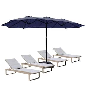 15 ft. Double-Sided w/Crank Handle and Umbrella Base for Outdoor Garden Market Patio Umbrella Pool Backyard in Navy Blue