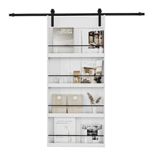 36 in. x 84 in. White Primed Composite MDF Shelves Sliding Barn Door with Hardware Kit and Soft Close