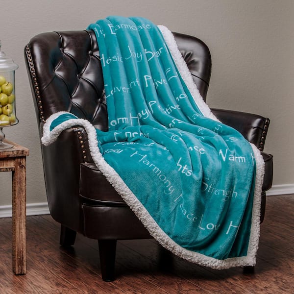 CHANASYA Sympathy Teal Love Support Comfort Faux Fur Polyester Reversible Sherpa Gift Throw Blanket - 60 in. x 70 in.