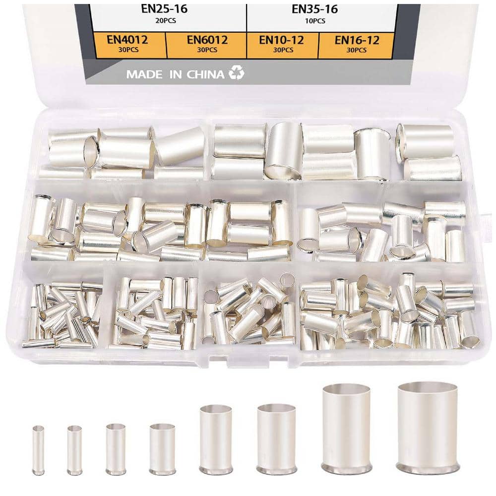 166-Pcs Wire Ferrules Kits Silver Plated Copper Crimp Terminal Connector 8-