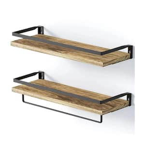 16.5 in. W x 3.2 in. H x 5.9 in. D Solid Wood Rectangular Floating Wall Shelf in Light Brown with Towel Bar (Set of 2)