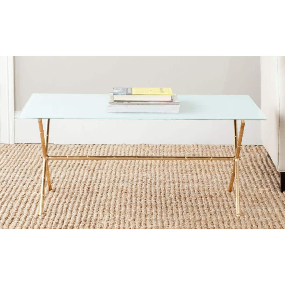 Chinoiserie-Inspired Gold-Finished Iron & White Glass Accent Table