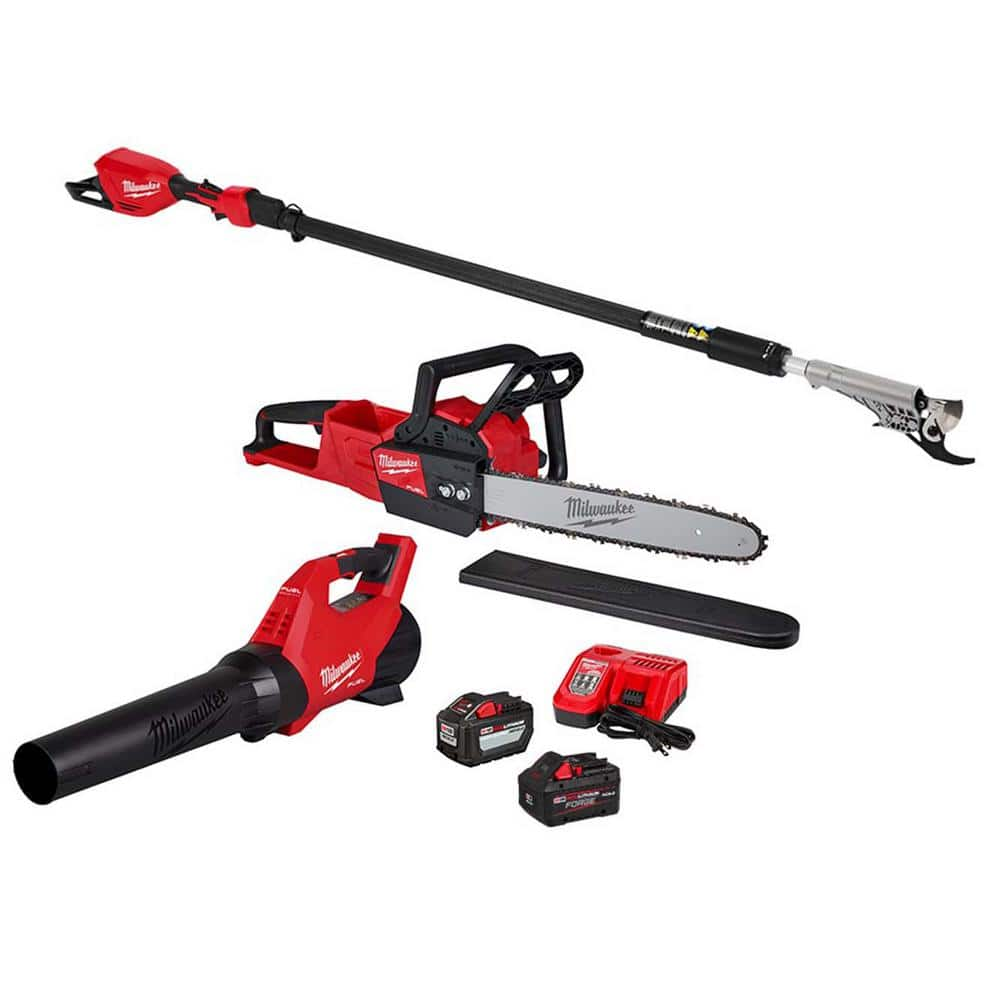 Milwaukee M18 FUEL 16 in. 18-Volt Brushless Cordless Electric Chainsaw with Blower, Pole Pruner, (2) Battery Combo Kit (3-Tool)