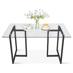 55 in. x 32 in. Rectangle Tempered Glass Black Dining Table for 4