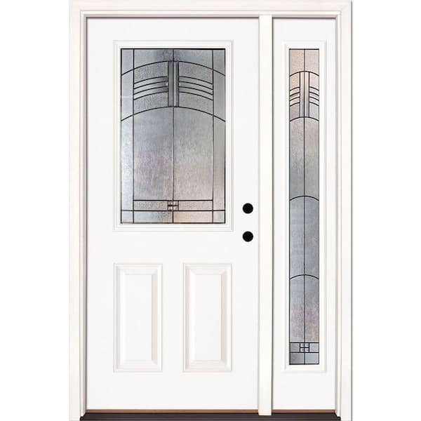 50.5 in. x 81.625 in. Rochester Patina 1/2 Lite Unfinished Smooth Left-Hand Fiberglass Prehung Front Door with Sidelite