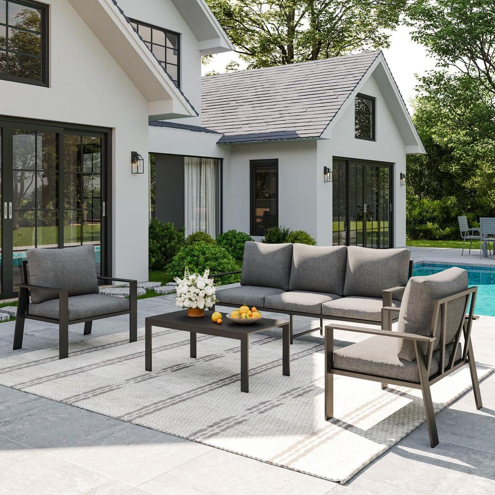 Gray Aluminum Frame 4-Piece 5-Person Outdoor Conversation Set With Gray Cushions price history on PriceWatchPro
