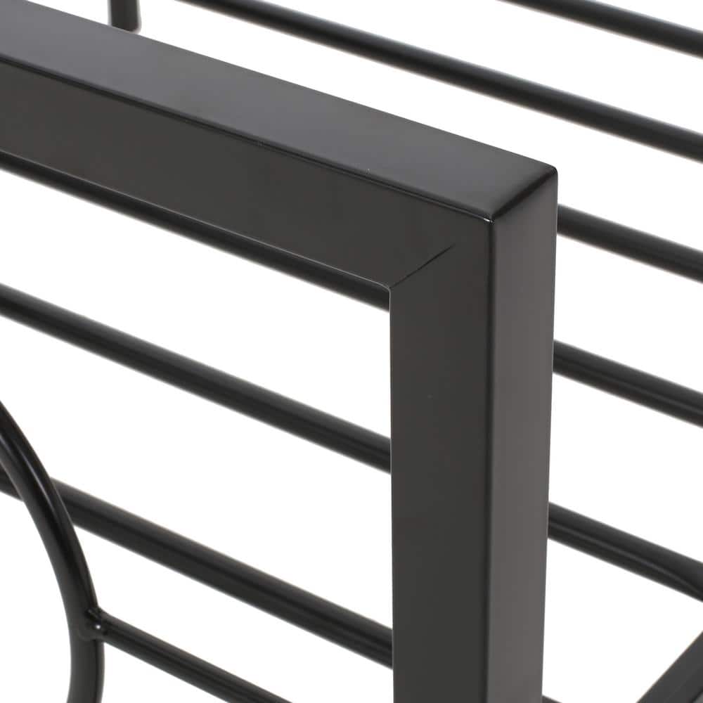 Flat Black Modern Iron King Bed Frame with Circular Pattern